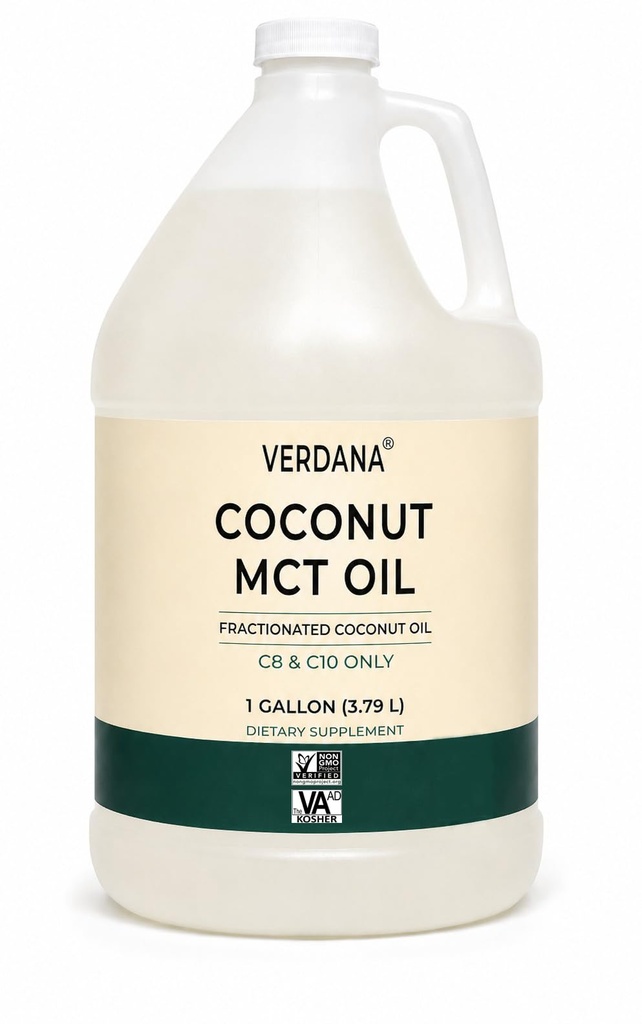 Verdana Coconut MCT Oil 1 Gallon - Food Grade för Keto Coffee, Unflavored Natural Oil Pulling Mouthwash, Massage, Aromaterapi - 100% från Coconut - Medium Chain Triglycerides - Non-GMO, Kosher