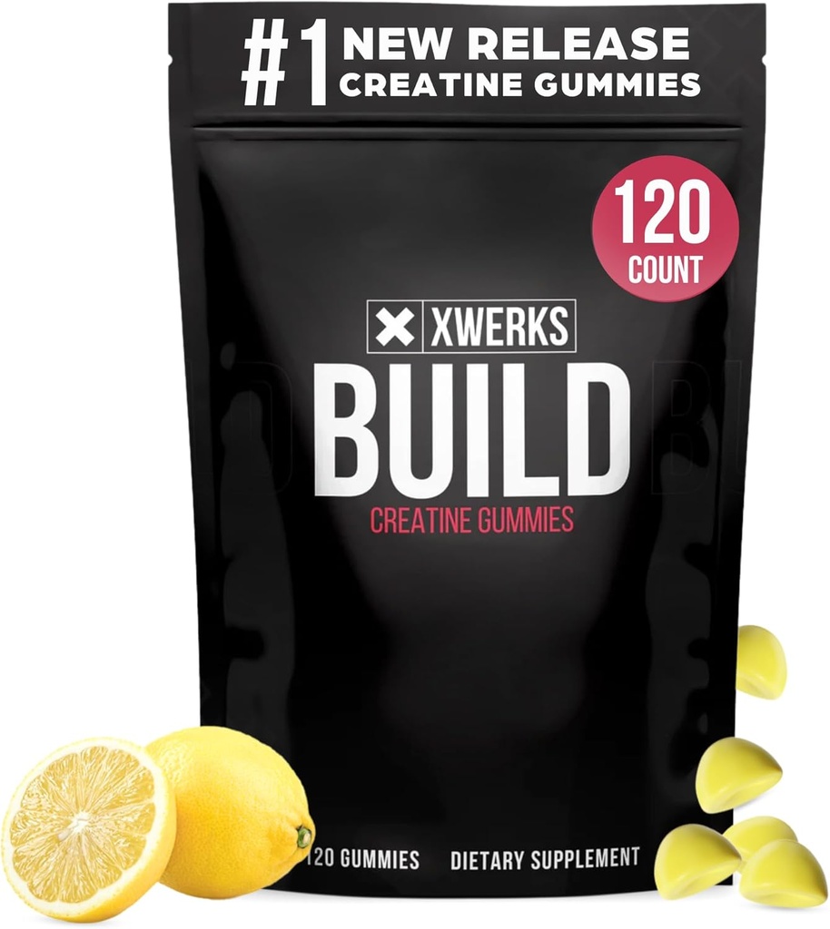 Xwerks bygger kreatin gummies för män och kvinnor, 120 greve, 100% ren kreatinmonohydrat, citron smaksatt muskelbyggnad Gummies 4g per servering, Pre Workout Anti Melting, 5000mg Total Kreatin