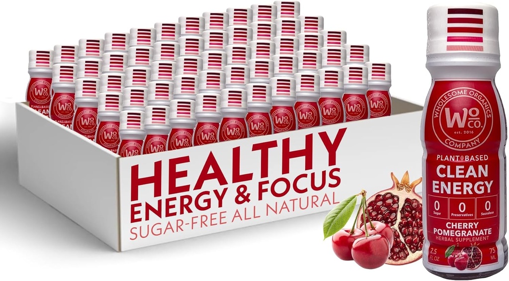 Firesome Organics - Sugar Free Energy Shots Extra Strength Natural & Healthy Energy Drinks - Plant-Based Energy Supplements w / vitamin B12 Lion's Mane & Yerba Mate - Cherry Pomegranate Flavor 48 Pack