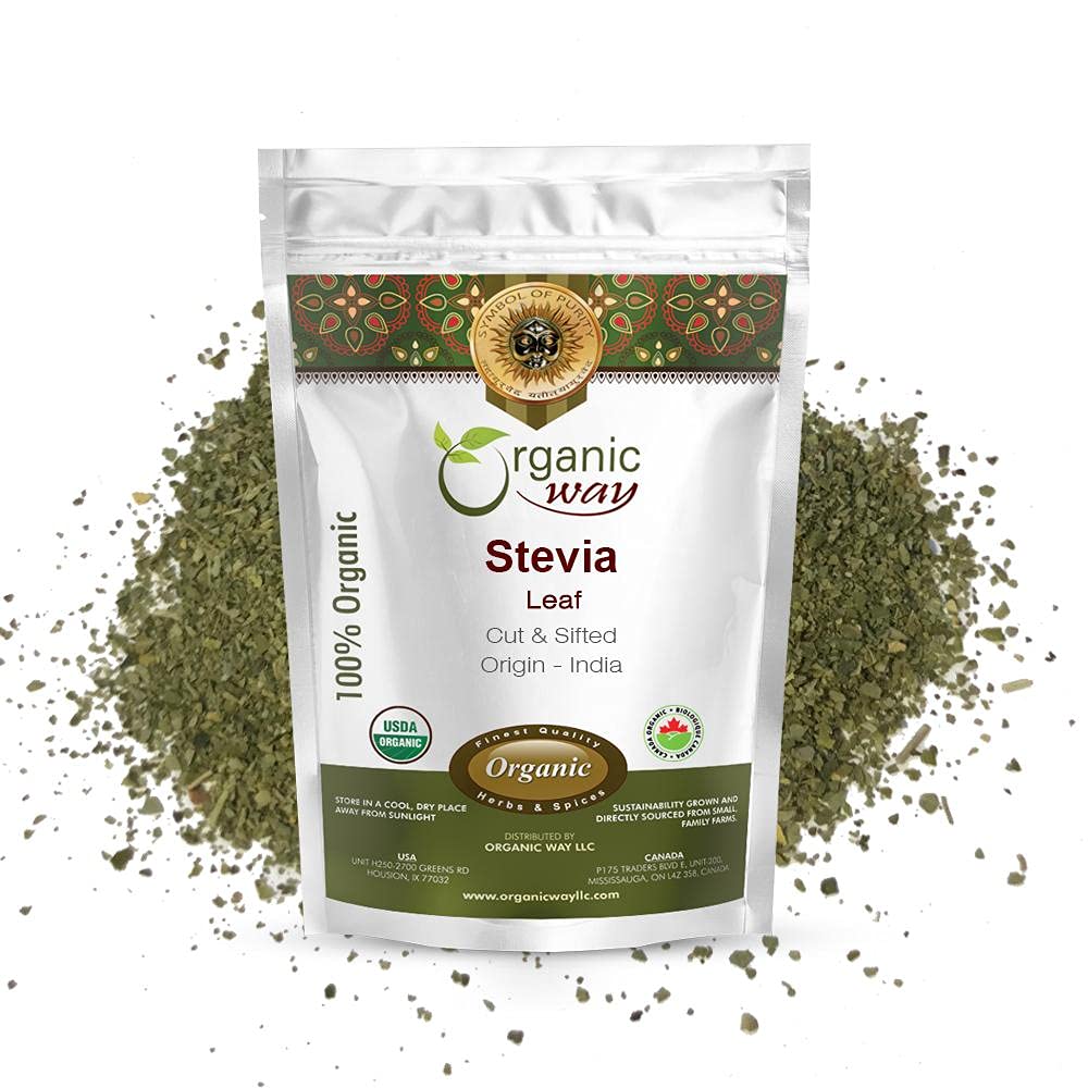Organic Way Stevia Leaf Cut & Sifted (Stevia Rebaudiana) - Kosher & USDA Certified | Non-GMO & Gluten Free | Natural Sweetener | 100% Raw från Indien (1/2LBS / 8Oz)