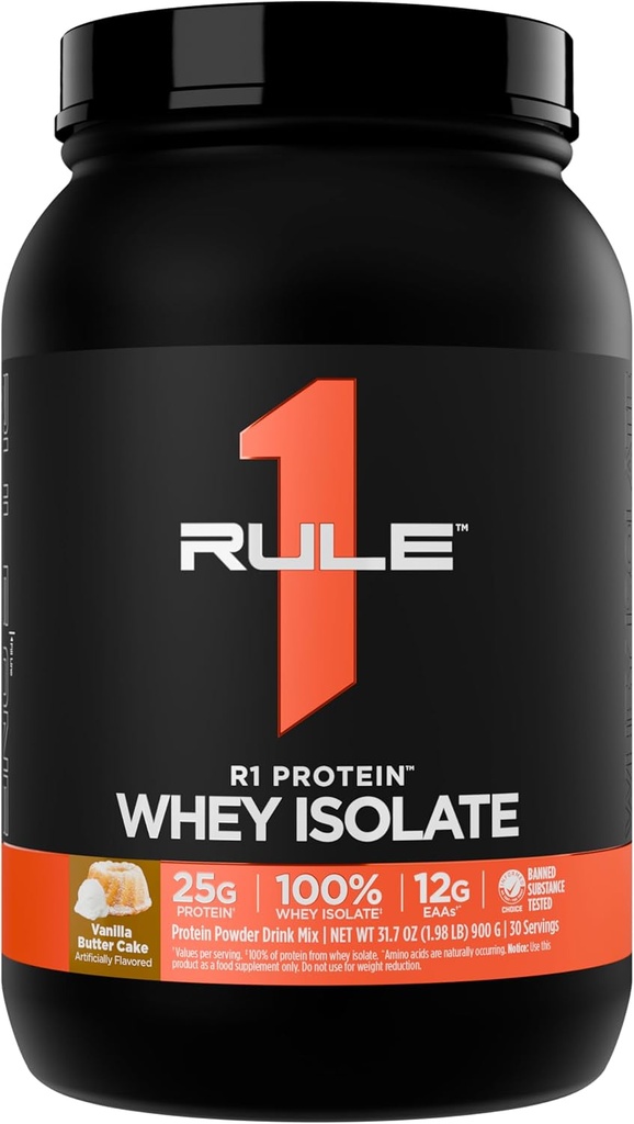 Regel 1 R1 Protein Whey Isolate - med 25g Protein & 6g BCAA exklusivt från Isolated & Hydrolyserade källor för träningsåterhämtning (2 pund *, Vanilla Butter Cake)