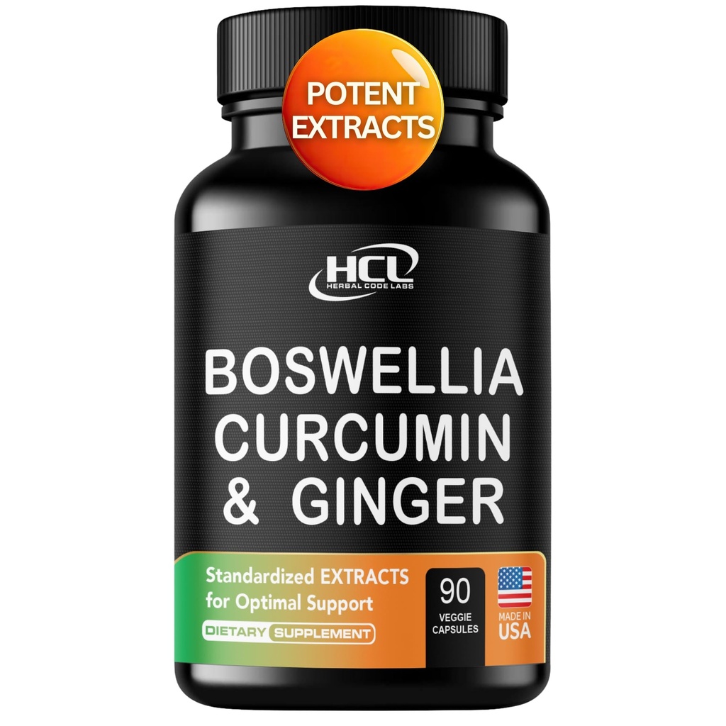 Boswellia Curcumin Ginger Extracts Supplement - Starka 95% Curcuminoids Naturliga stödpiller för rörlighet och flexibilitet - Extra styrka Boswelia med gurkmeja Curcumin Organic Ginger Supplement