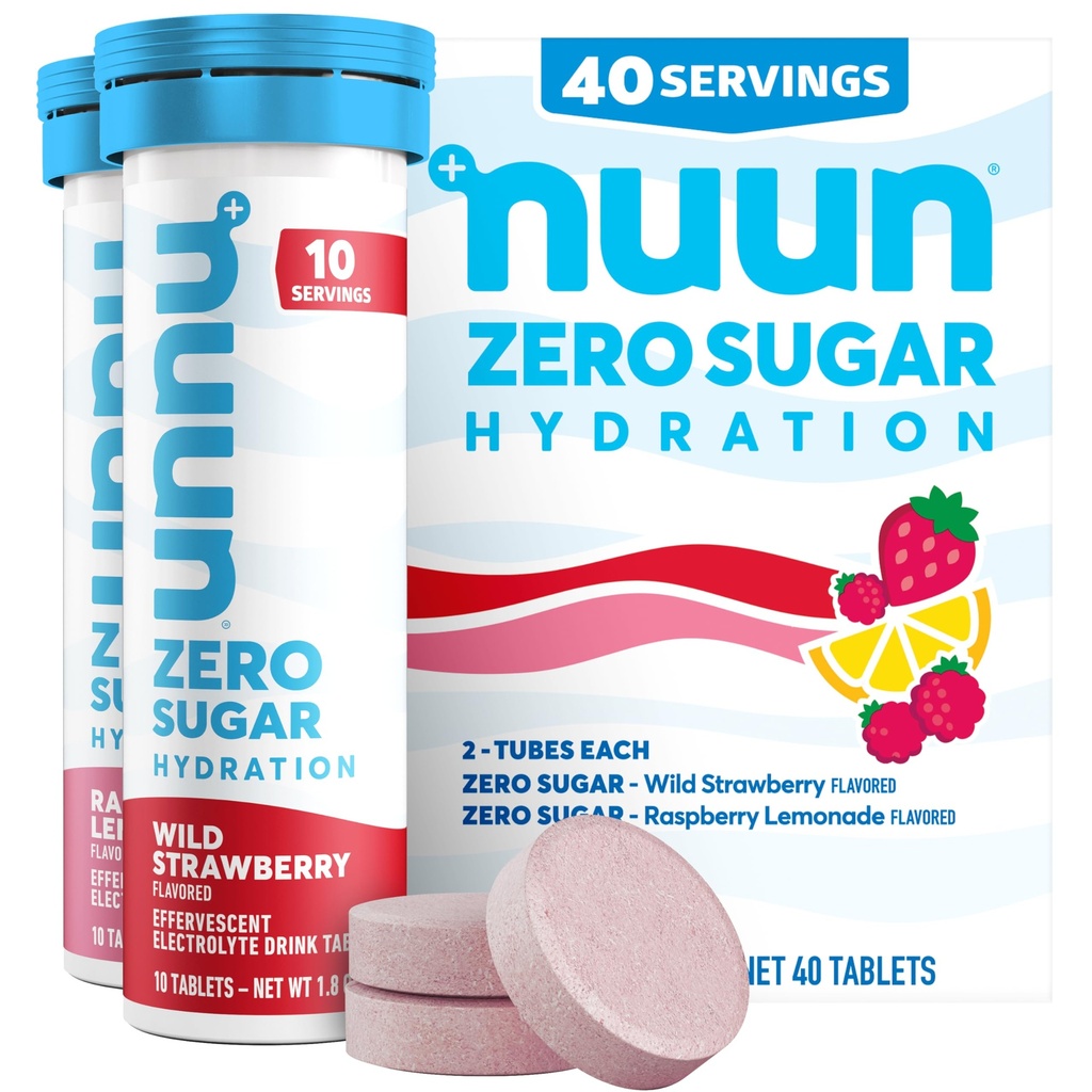 Nuun Zero Sugar Hydration Electrolyte tabletter - Magnesium, Calcium, kalium, klorid och natrium, ljus och läckra frukt smaker, ingen socker, glutenfri, Vegan, blandad Berry 4 Pack (40 portioner totalt)