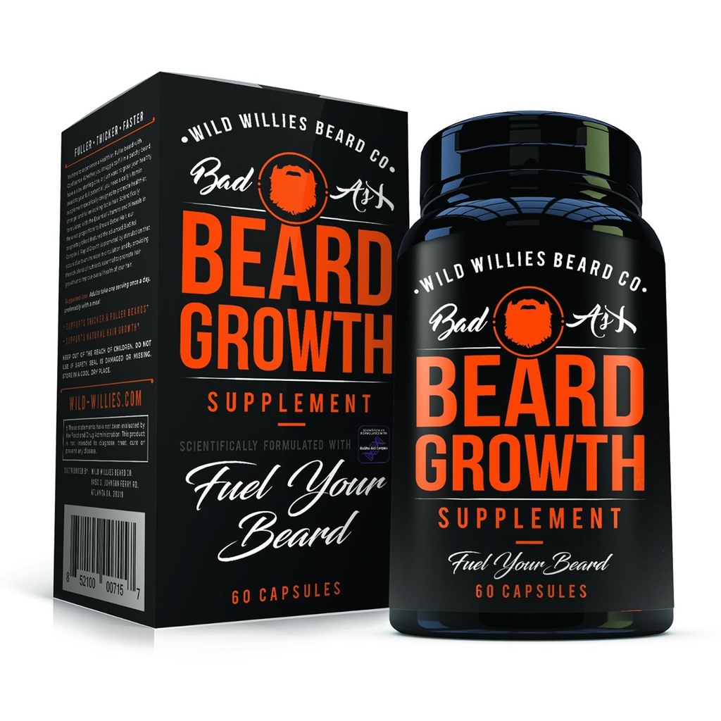 Manskape Co Beard Growth Vitamins for Men by Wild Willies - Naturally Faster Hair Growth - 60 Capsules with Biotin - Grow a Thicker, Fuller Beard and Mustache Today