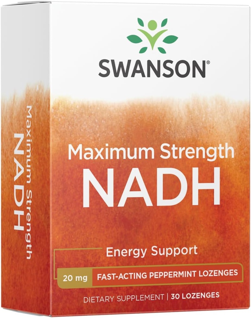 Swanson Maximum Strength NADH - Fast-Acting Peppermint Lozenges to Promote Brain Health and Energy Support - Vitamin B3 Coenzyme to Help Fight Fatigue - (30 Tablets, 20mg Each) 1 Pack