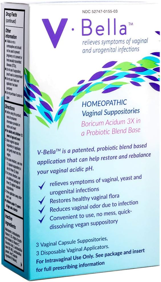 V-Bella Boric Acid + Probiotic Based Vaginal Suppositories - ett mer naturligt sätt att fräscha, balansera och lindra symtom på jäst, bakteriella (BV) och urogenitala infektioner, minska klåda och lukt