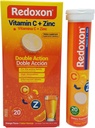 Orange smaksatt Redoxon Effervescent Vitamin C tabletter med Zink 20 ct