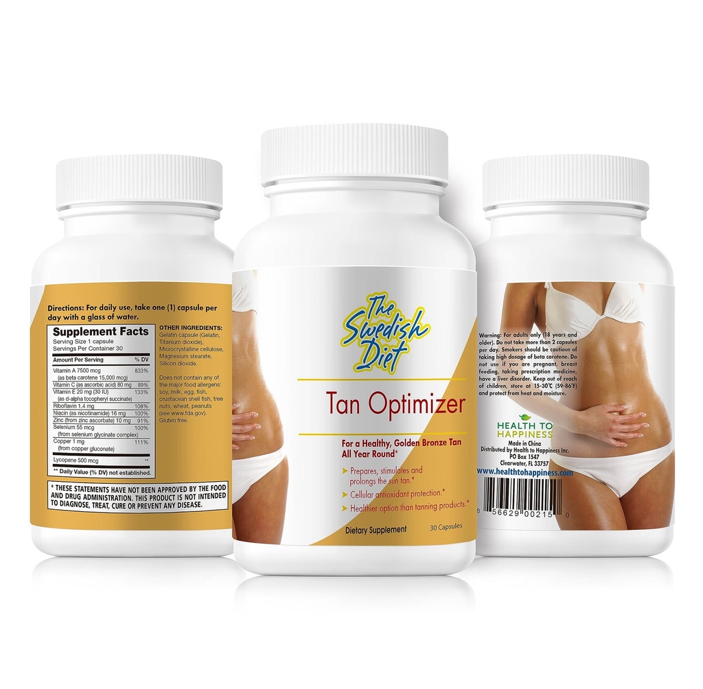 Tan Optimizer - Sugar-Free Tanning Pills med 25 000 IE Vitamin A, Beta Carotene & Antioxidanter för hudhälsa och immunstöd - 30 kapslar