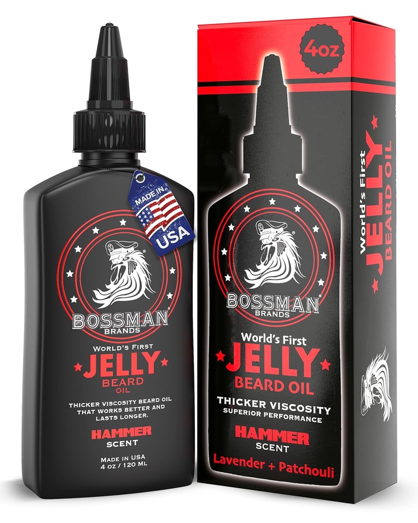 Bossman Jelly Beard Oil för Män (4 oz, Hammer Scent) - Softens, Moisturizes & Conditions med naturliga ingredienser