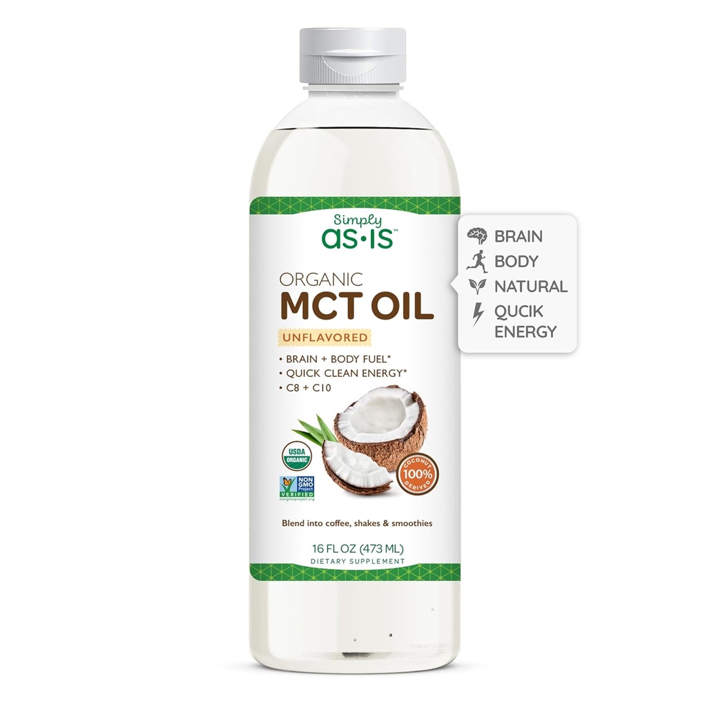 Enkelt som-är | Organic MCT Oil C8 & C10 | Unflavored | 100% från icke-GMO kokosnötter | Perfekt för morgonkaffe | Snabb ren energi | 16 fl oz
