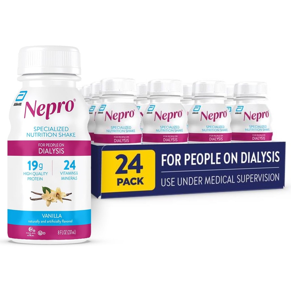 Nepro Nutrition Shake for People on Dialysis, 19g Protein, 420 kalorier, Vanilla, 8 fl oz, pack 24