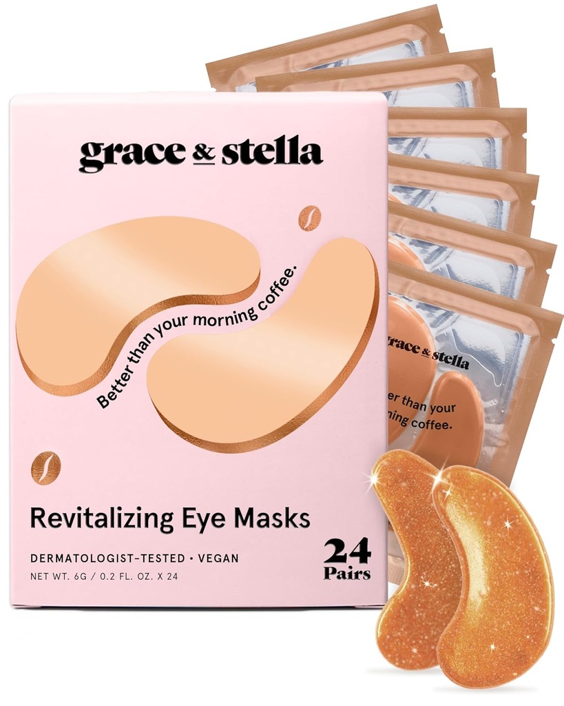 grace & stella Caffeine Under Eye Patches - Uppvaknande Eye Patches för Puffy Eyes och Dark Circles - Under Eye Mask Patches med Niacinamide & Hyaluronic Acid - Vegan, Cruelty-Free (Bronze, 24 Pairs)