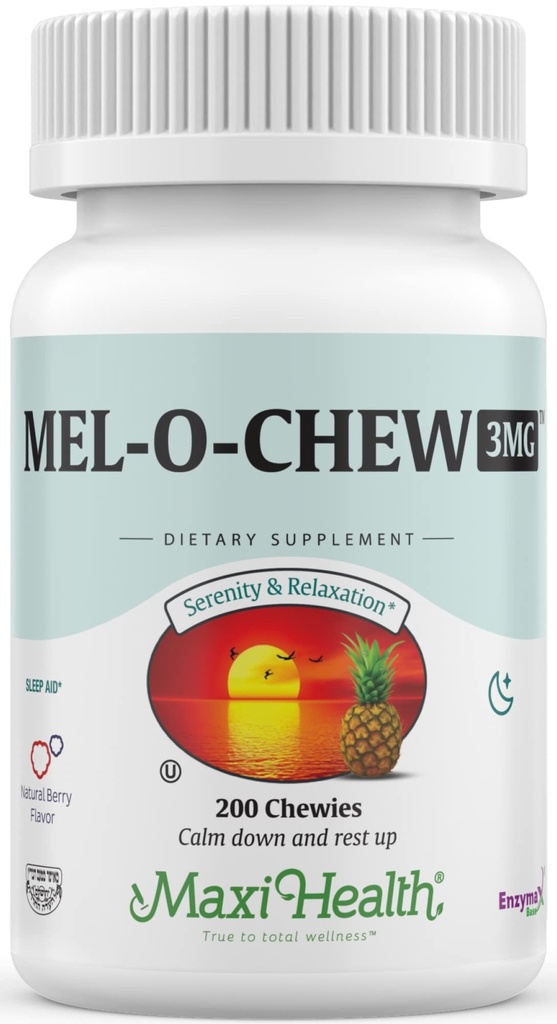 Maxi Health Melatonin 3 mg för vuxna och tonåringar - Hjälp till att stödja naturlig sömn med Chewable Melatonin - Non-Habit Forming Kosher Sleep Support Kosher (200 enheter)