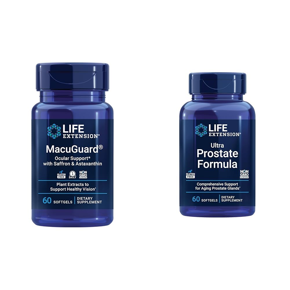 Life Extension Macuguard Ocular Support med Saffron & Astaxanthin 60 Count och Ultra Prostate Formel Saw Palmetto 60 Softgels