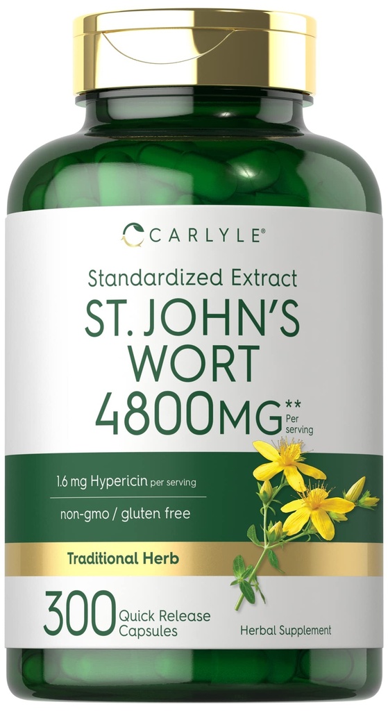Carlyle St John's Wort Capsules | 4800mg | 300 greve | Non-GMO & Gluten Free Supplement | Standardiserad extrakt