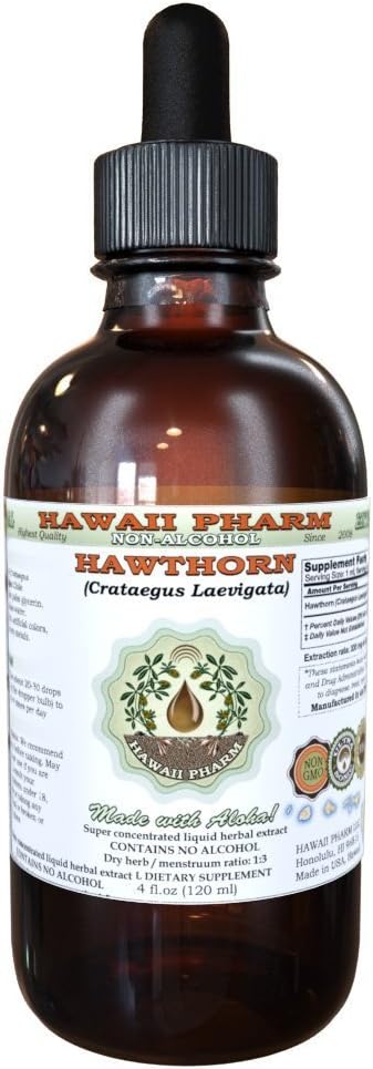 Hawaii Pharm Hawthorn Alcohol-Free Liquid Extract, Hawthorn (Crataegus Laevigata) Torkade Leaf och Flower Glycerite Natural Herbal Supplement 2 oz