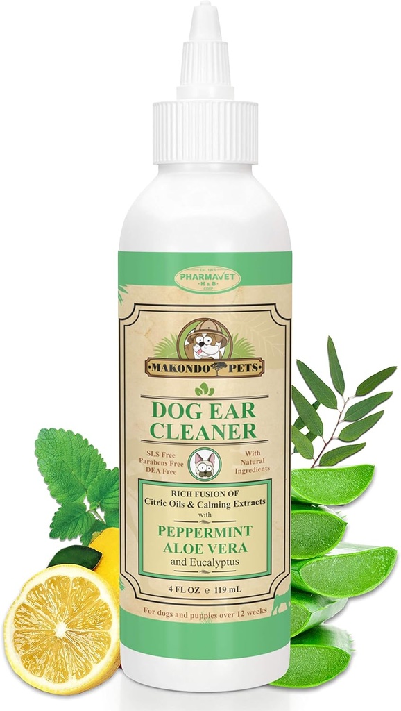 Hund Ear renare lösning med Peppermint Aroma | Dess naturliga extrakt hjälper i hund öronmätare behandling genom att ta bort vax, skräp & lukt | Hund örontvätt / otic katt öra renare droppar | valp öra renare
