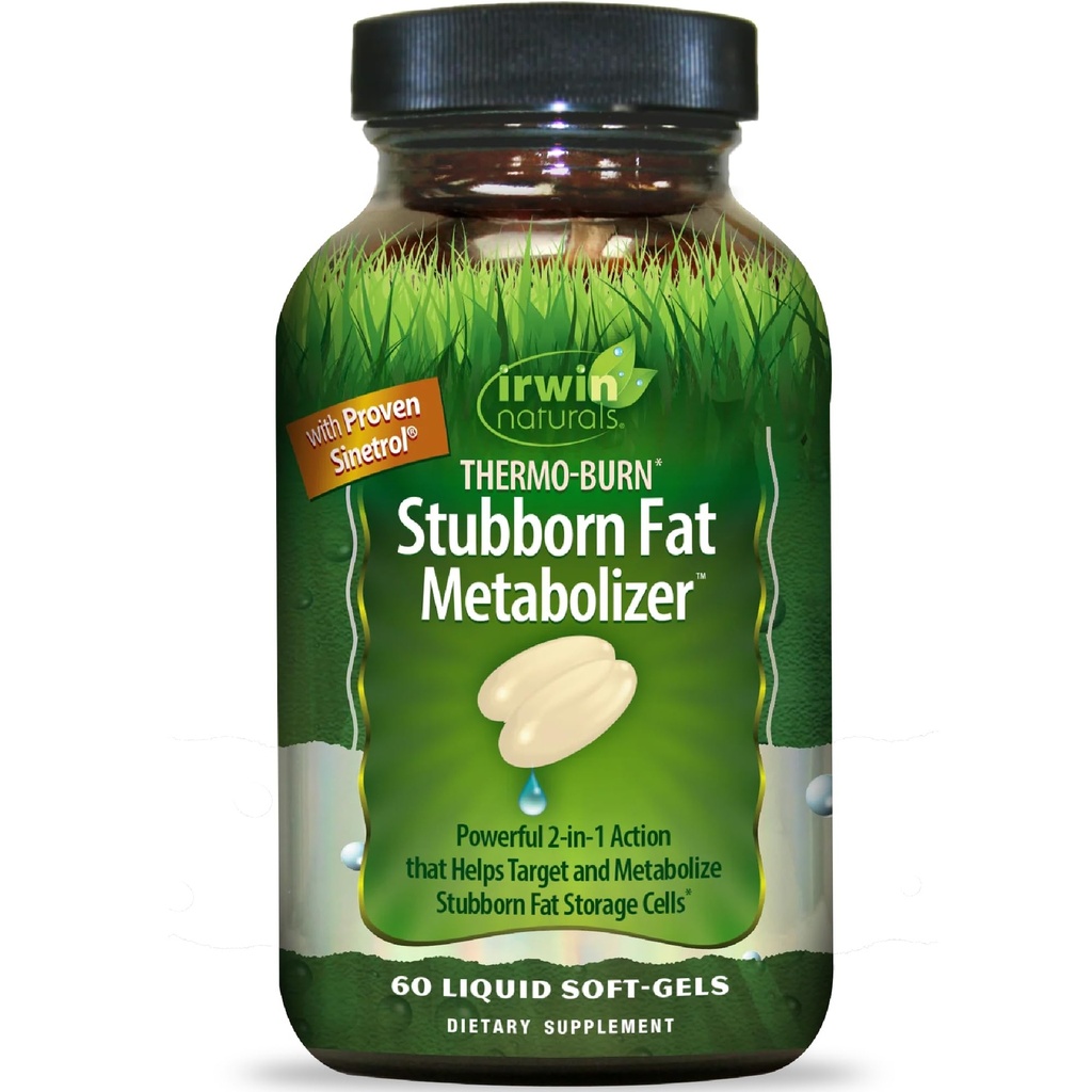 Irwin Naturals Thermo-Burn Stubborn Fat Metabolizer - 60 Liquid Soft-Gels - kombinerar Green Tea Extract (EGCG), MCT Oil & Caffeine - 20 portioner