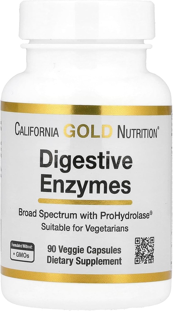 Kalifornien Gold Nutrition Digestive Enzymes, Broad Spectrum, Lämplig för vegetarianer, 90 Veggie Capsules