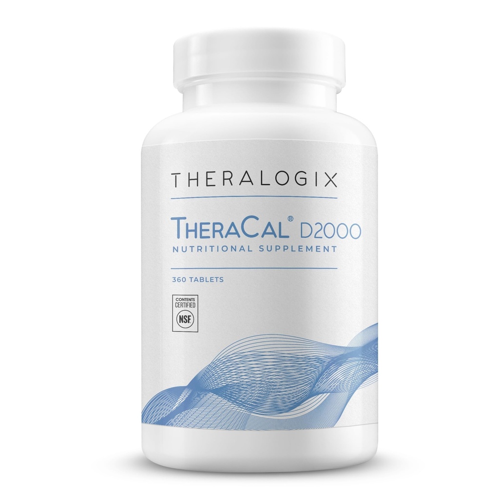 Theralogix TheraCal D2000 - Bone Health Support Supplement med Calcium, Magnesium, Vitamin D3, Vitamin K2 & Boron * - 90-Day Supply - NSF Certified - 360 tabletter