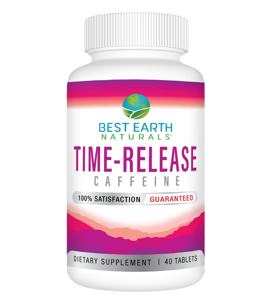 Bästa Earth Naturals Time Release koffein med L-Tyrosin, vitamin B6, vitamin B12, Thiamin & More - Energitillskott för kvinnor och män - 40 greve