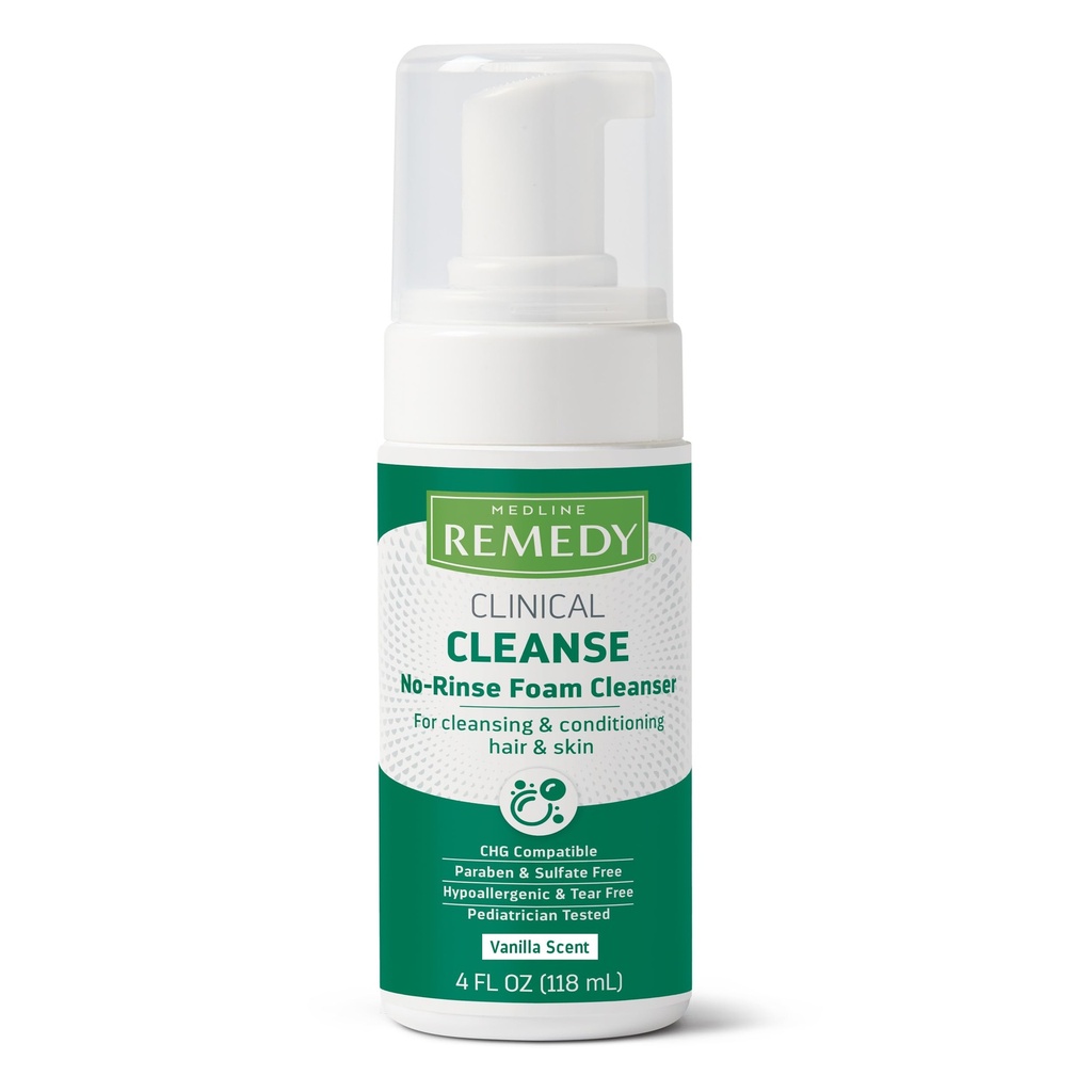 Medline Remedy Clinical No-Rinse Foam Cleanser, Vanilla Scent (4 fl oz) - Hydrating Shampoo and Body Wash for Sensitive Skin, Paraben and Sulfate Free, For Face, Hair, and All Ages