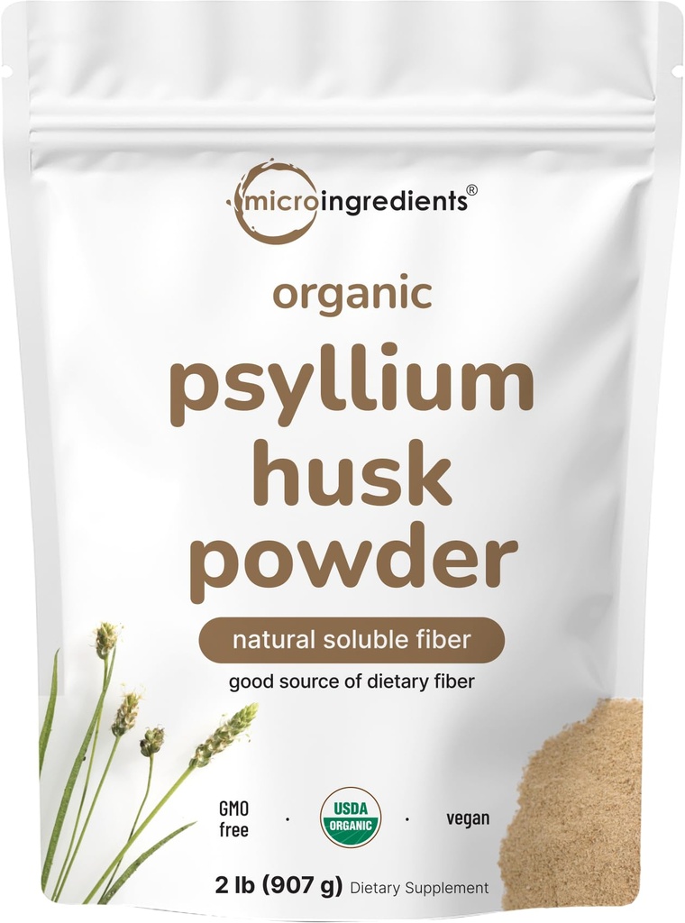 Micro Ingredients Organic Psyllium Husk Powder, 2lbs (32oz) | Daily Soluble Fiber Supplement | India Origin | Natural Prebiotics & Probiotics | Stöder Digestive Health | Icke-GMO, Keto Friendly, Vegan