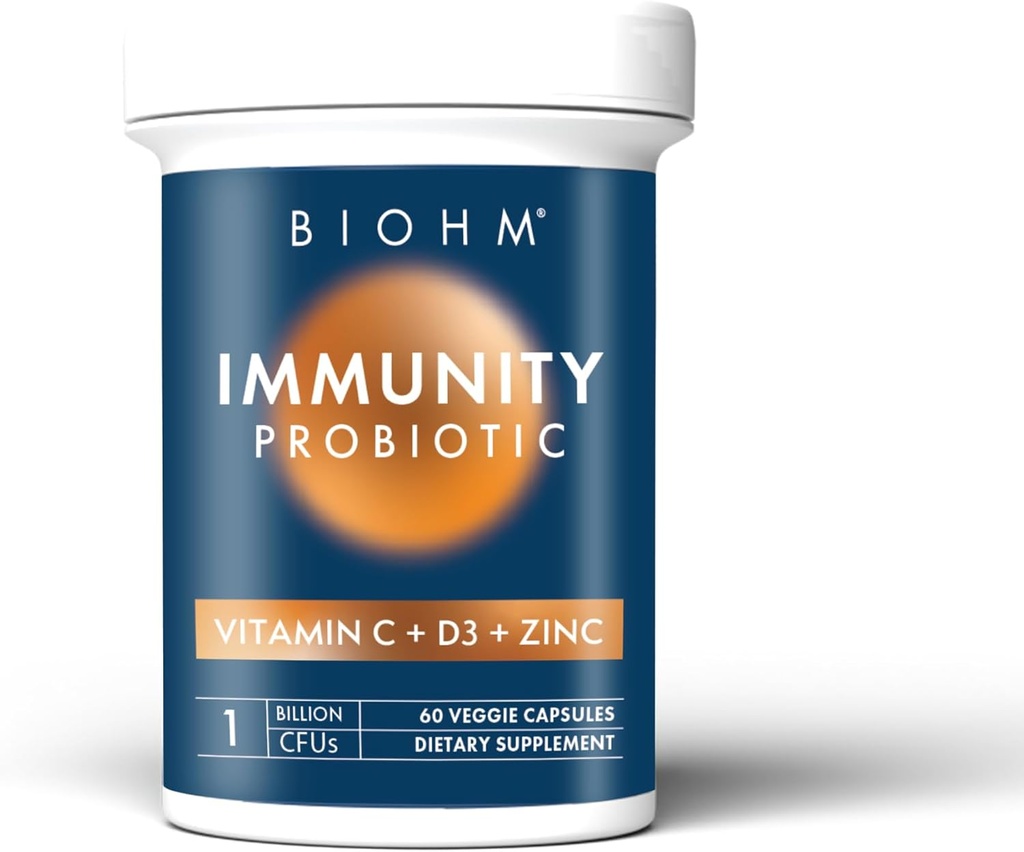 BIOHM Immunity Probiotic med vitamin C, D3 & Zink, 1 miljarder CFU (60 kapslar) Daily Probiotics for Women & Men, Digestive Health & Immune Support, Vegan, Gluten-Free och icke-GMO