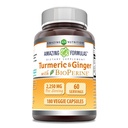 Fantastiska Formler Turmeric Curcumin & Ginger med BioPerine 2250 mg Per Serving Veggie Capsules | Non-GMO | Gluten Free | Tillverkad i USA | Perfekt för vegetarianer (180 greve)