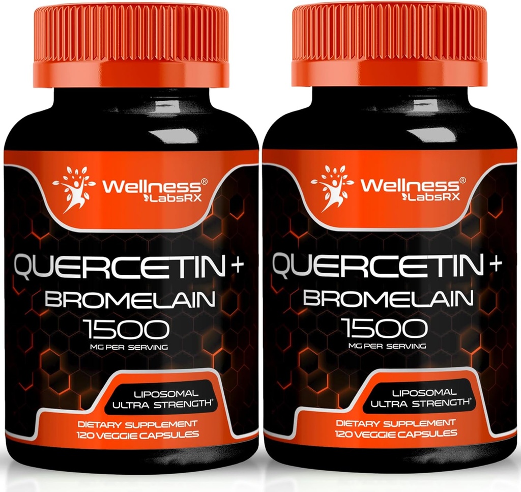 Quercetin med Bromelain Supplement - 1500mg - Immun Support och hjärthälsokapslar för män och kvinnor, Quercetin Supplements hjälper till att stödja Joint & Healthy Respiratory System - 120 Count (2 Pack)