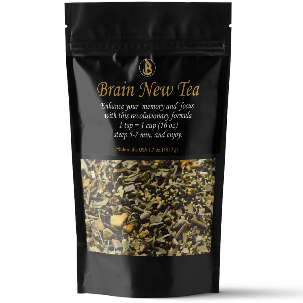 Brain New Tea - Mental Clarity, Supplements for Memory & Focus Boost, Nootropic, Brain Fog Relief med Bacopa, Yerba Mate, Rhodiola Rosea, Gingko Biloba, Gotu Kola, Reishi.