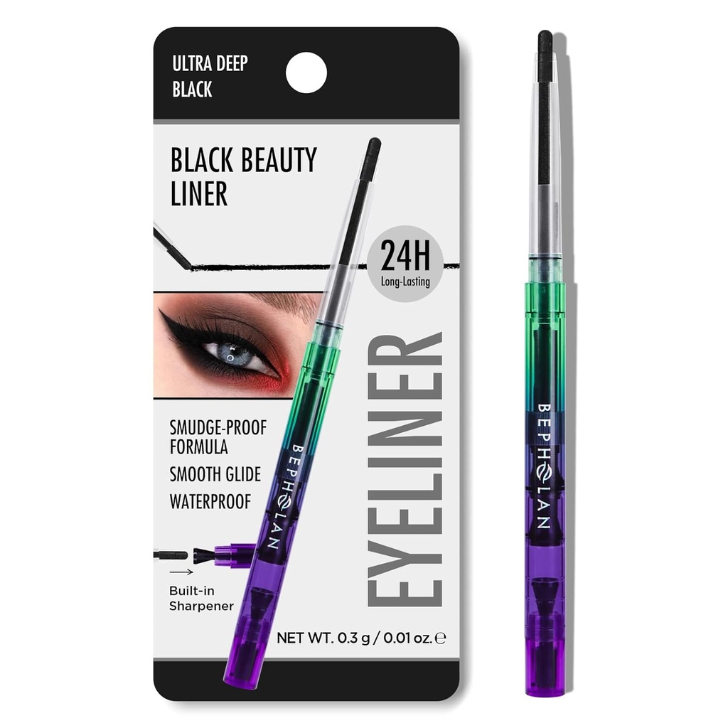 BEPHOLAN Black Eyeliner Pencils, Vattentät Gel Eyeliner Pencil Black Waterline Eye Liner Pen för kvinnor Vattentät Smudge Proof Långvarig (BLACK)