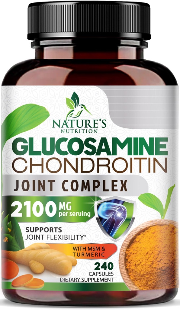 Glukosamin Chondroitin MSM 2100mg Complex - Gemensamt stöd tillskott för gemensam rörlighet och komfort för män och kvinnor med gurkmeja & Boswellia, Triple Strength Glucosamine Supplements - 240 kapslar