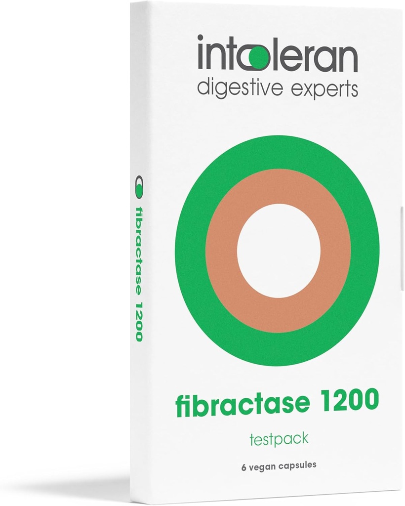 Intoleran Fibractase Forte Digestive Enzymes Testpack - 6 kapslar | Tillägg för Fructans & Galactans Intolerans | Hjälper Digest Carbohydrates; Grains, Legumes, Onion, Garlic & vete | Pure
