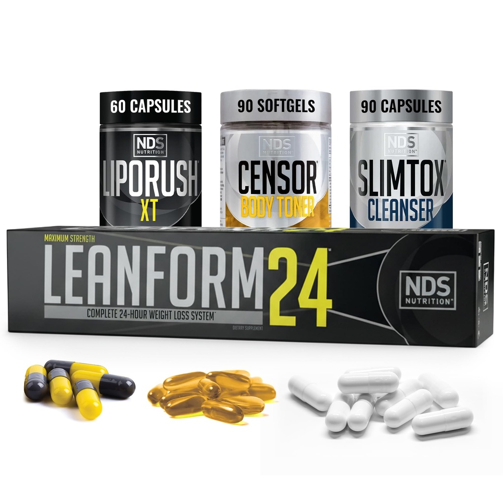 NDS Nutrition Maximal Styrka Viktminskning - Minska aptit och energi Booster - Glutamin, L-Carnitine och CLA (LipoRush XT 60 kapslar, Censor 90 Softgels och Slim-Tox 90 kapslar)