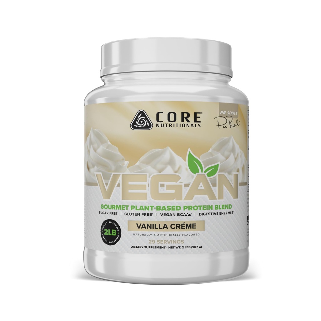 Core Nutritionals Vegan Gourmet Plant Based Protein Blend | med Vegan BCAAs | Laktos, Soja, Sugar och Gluten Free | 21g Pea Protein | 2 Pound (Vanilla Cream)