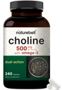 NatureBell Choline Supplements 500mg med Omega-3 fettsyror, 240 kapslar | High Potency Choline Bitartrate - Prenatal Support Under graviditeten - Främjar energi, lever, hjärna och kognitiv hälsa