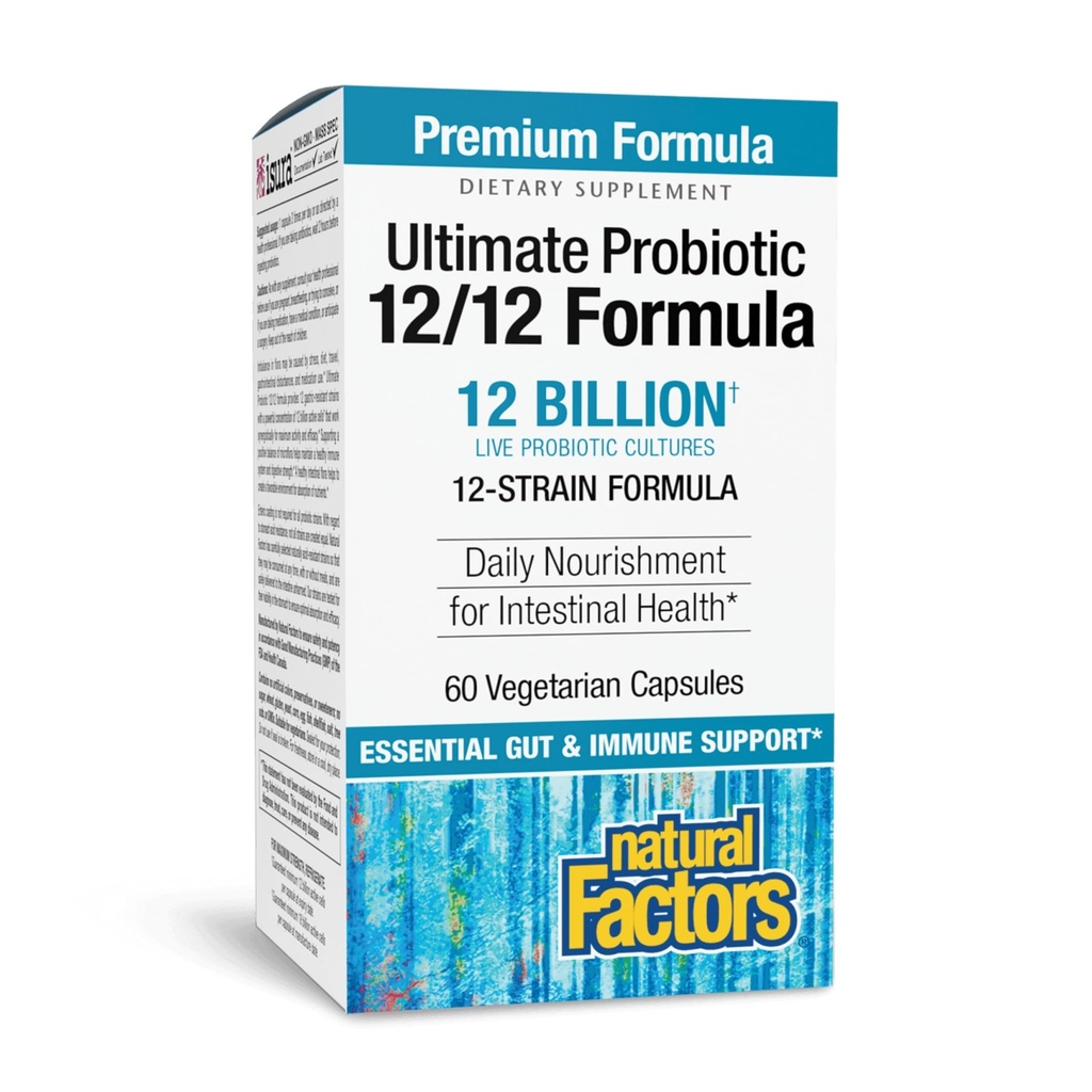 Naturliga faktorer Ultimate Probiotic 12/12 Formel - Digestive Health Support Supplement med probiotika - Immunity & Gut Health Support Supplement - 60 Vegetariska kapslar (60 portioner)