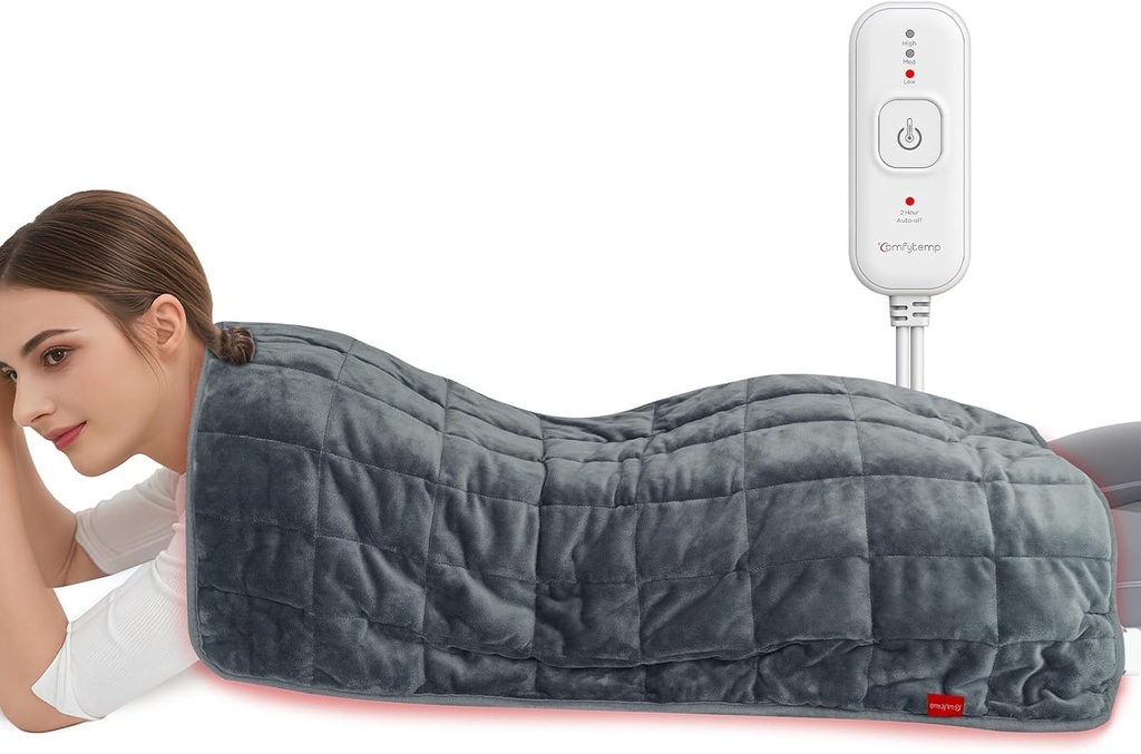 Comfytemp Weighted Heating Pad 17 "×33" för Back & Cramps, Extra Large Electric Heat Pad, födelsedagsdagar Gåvor för Mamma Kvinnor Män Pappa, Full Body Heated Pad, Deeper Muscle & Pain Relief