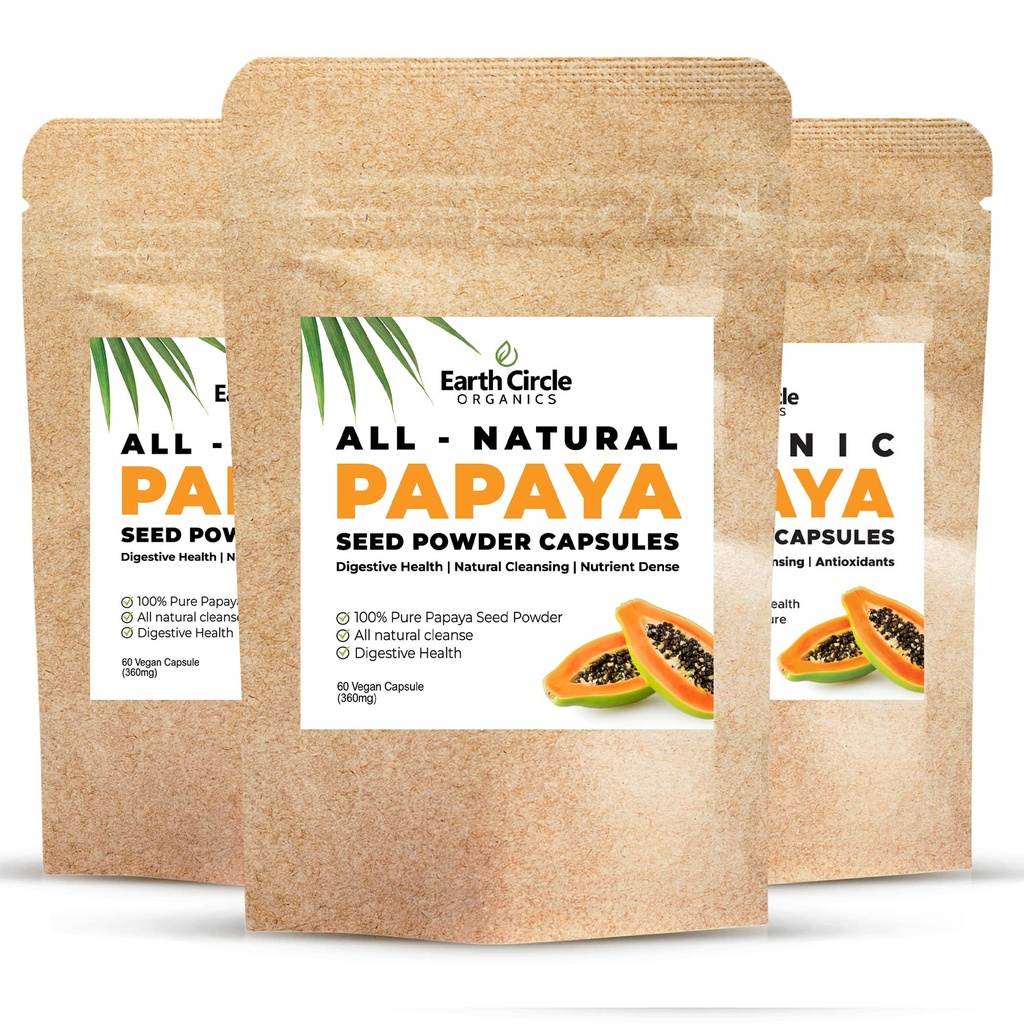 Papaya Seed Powder Capsules - Kraftfull Papain Supplement med vitamin A, C, & E & Enzymes för Digestion & Gut Health - 360mg / Serving - 60 Vegan Capsules per Pack (Pack of 3, 90-180 Day Supply)