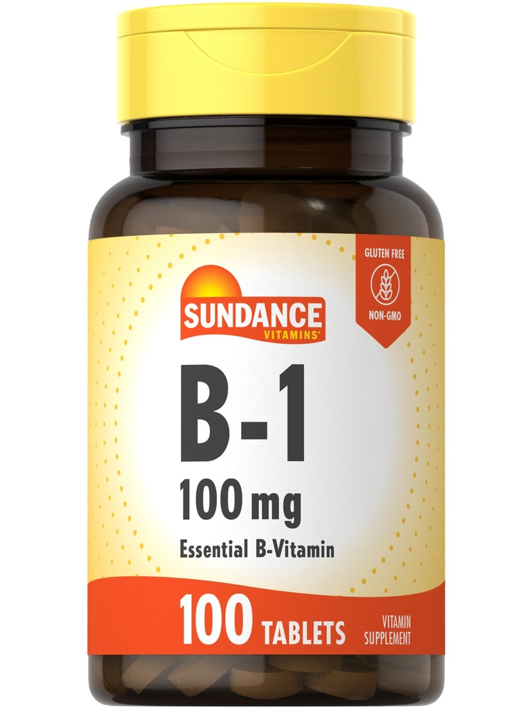 Sundance Vitamin B-1 | 100mg | 100 Tablets | Essential Vitamin Supplement | Vegetarian, Non-GMO, and Gluten Free Formula