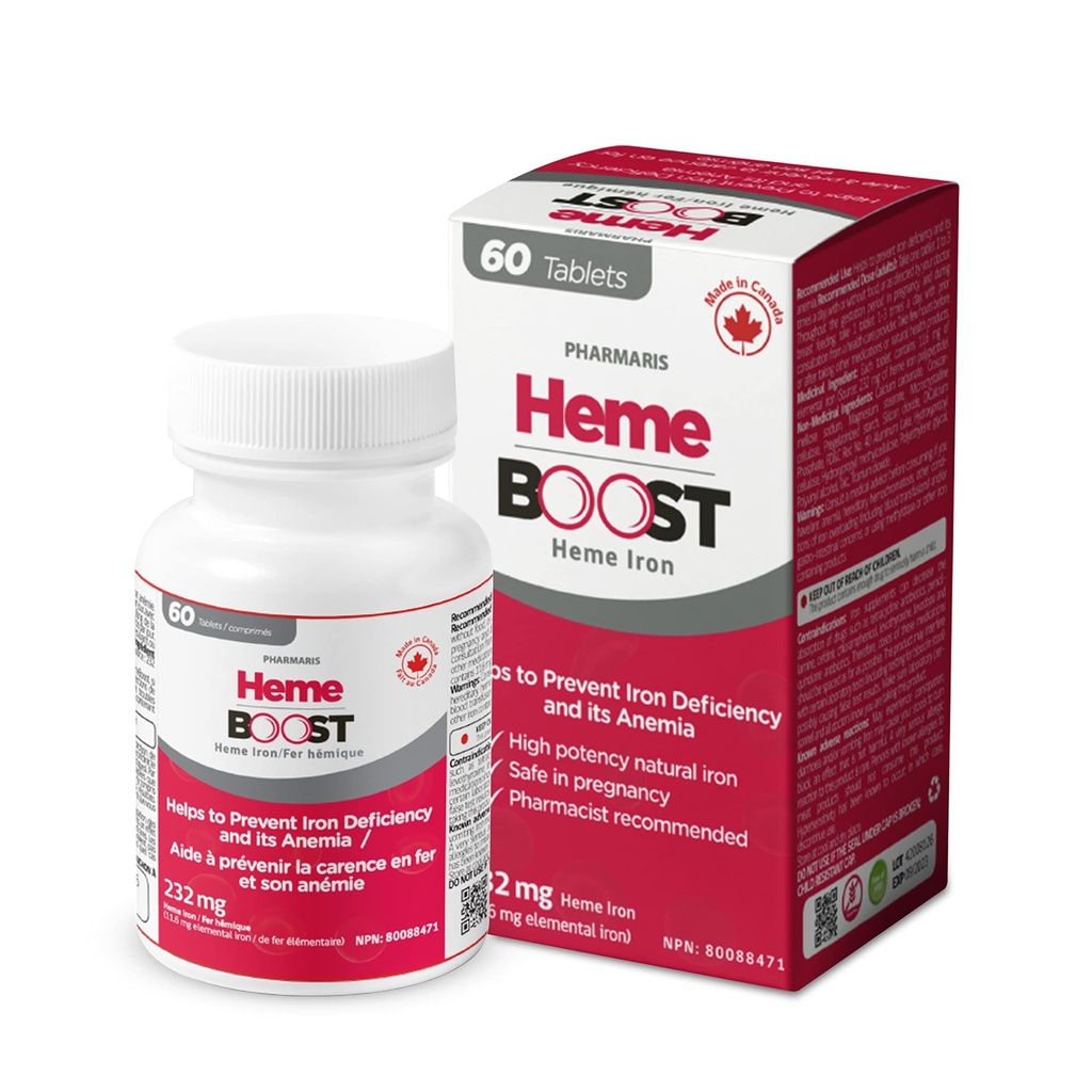 Hemeboost 11.6mg (232mg Heme Iron) I 60 tabletter | High Potency Natural Iron Supplement I High Absorption & Gentle på mage I järnpiller för vuxna och säker för användning i graviditeten