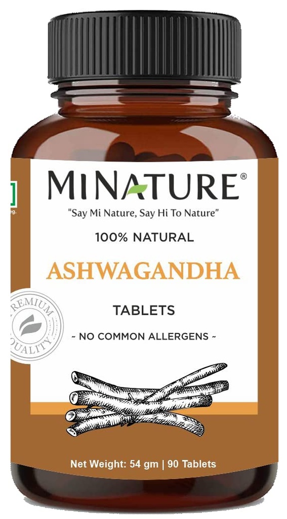 Ashwagandha tabletter - 90 tabletter, 1000 mg av mi Nature | 45 Days Supply | 100% Natural Ashwagandha | Vegan | från Indien