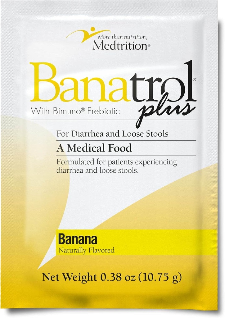 Medtrition Banatrol naturlig anti-diarré med prebiotika, lättnad för IBS, återkommande diarré, kliniskt stödd medicinsk mat, icke-konstiperande, 21 portioner (Banana)