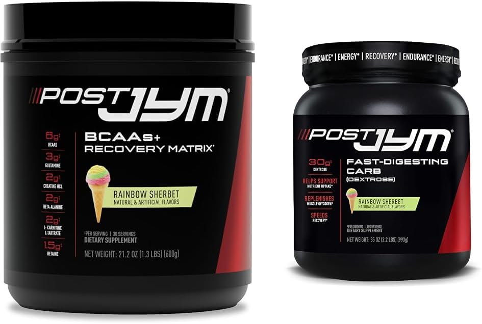 JYM Active Matrix Post-Workout BCAAs, Glutamine, Creatine HCL & More Rainbow Sherbet + Fast-Digesting Dextrose Carbs, 30 portioner