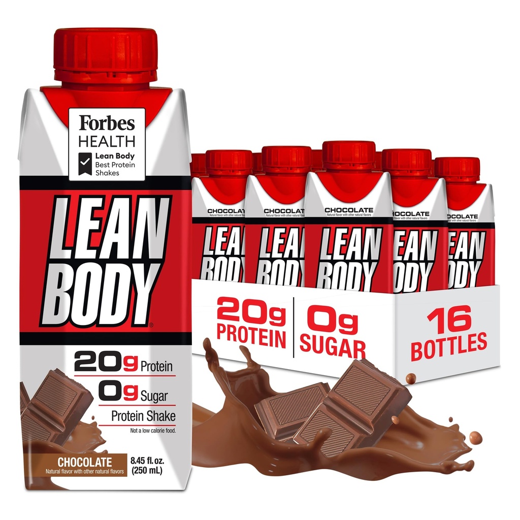 LABRADA NUTRITION - Lean Body RTD Whey Protein Shake, Convenient On-The-Go Meal Replacement Shake för män och kvinnor, 20 gram protein - Zero Sugar, Lactose & Gluten Free, Chocolate (Pack of 16)
