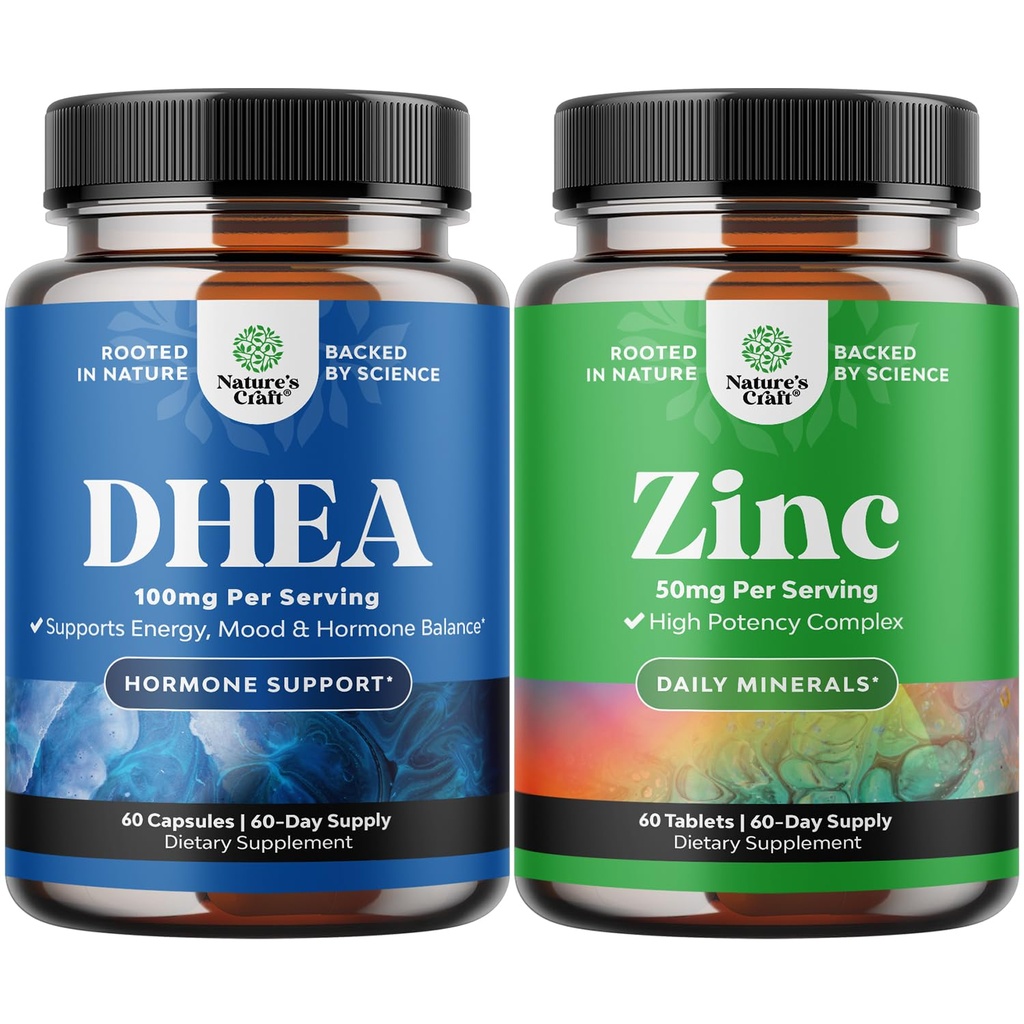 Bundle of Pure DHEA and Pure Zinc Supplement - DHEA Thyroid Support for Women Health Immune Support Bone Health and Mood Support - Zinc Immune System Booster for Mood Boost Heart Health