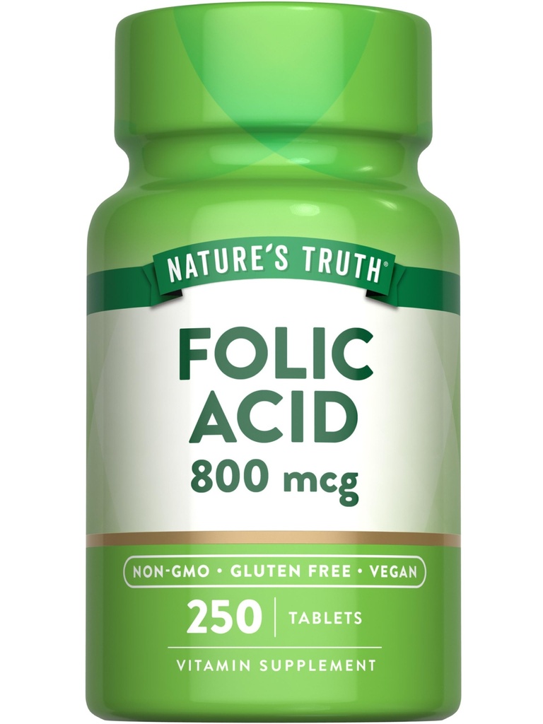 Naturens sanning folsyra | 800 mcg | 250 tabletter | Vegan, icke-GMO & Gluten fri tillägg