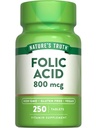 Naturens sanning folsyra | 800 mcg | 250 tabletter | Vegan, icke-GMO & Gluten fri tillägg