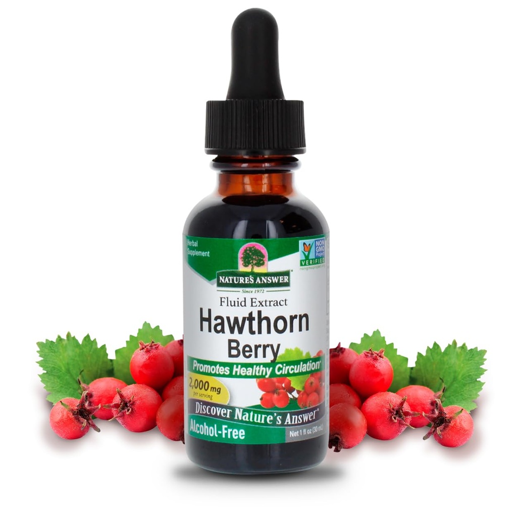 Naturens svar Hawthorn Berries | Främjar hälsosam cirkulationsfunktion | Hjälper till att upprätthålla hälsosamma kolesterolnivåer | Glutenfri, alkoholfri, Kosher Certified & No Preservatives 1oz
